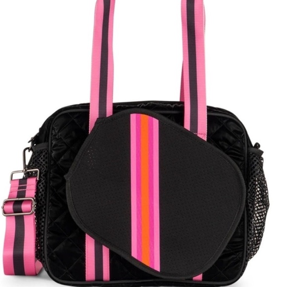 Haute Shore Couture Quilted Pickle Ball Tote Bag Black/Pink 2 Regular Racquets - Picture 6 of 10